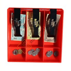 StorageMart ABS Plastic Cash Drawer 3 Bills 3 Coins ABS Cashier Storage Box For Super Markets | Metal Clip | 9.6 X 9.6 X 1.4 Inch, Red