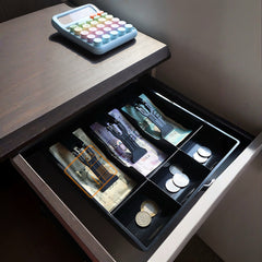 StorageMart ABS Plastic Cash Drawer 3 Bills 3 Coins ABS Cashier Storage Box For Super Markets, 9.6 X 9.6 X 1.4 Inch,Black