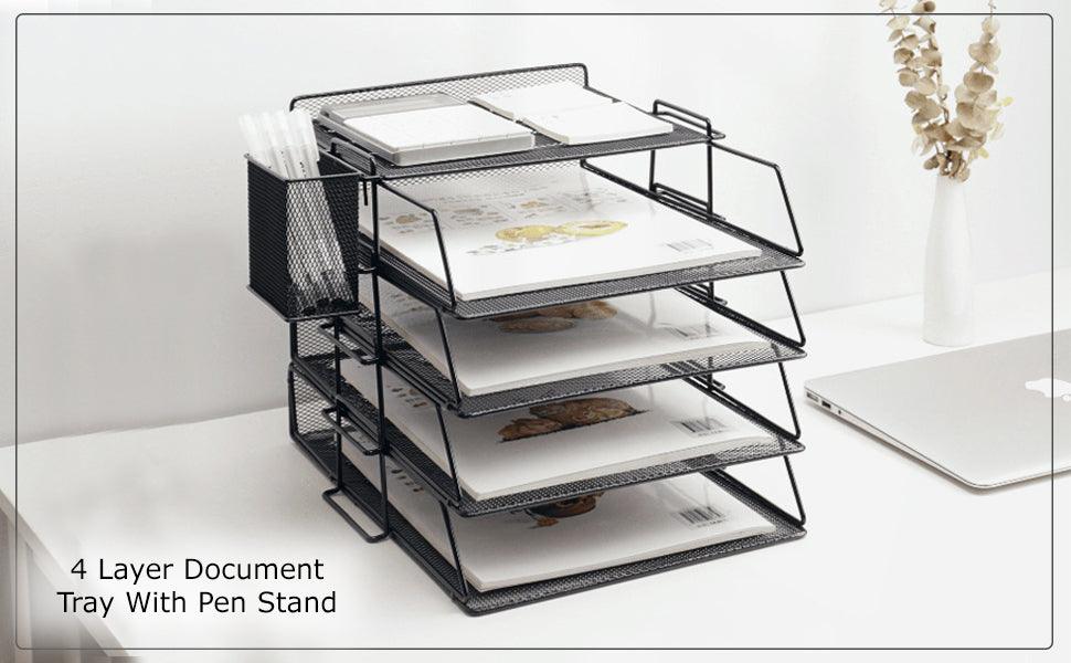 5 Tier Stackable Letter Tray Office Desk Paper Organizer File Trays wi ...
