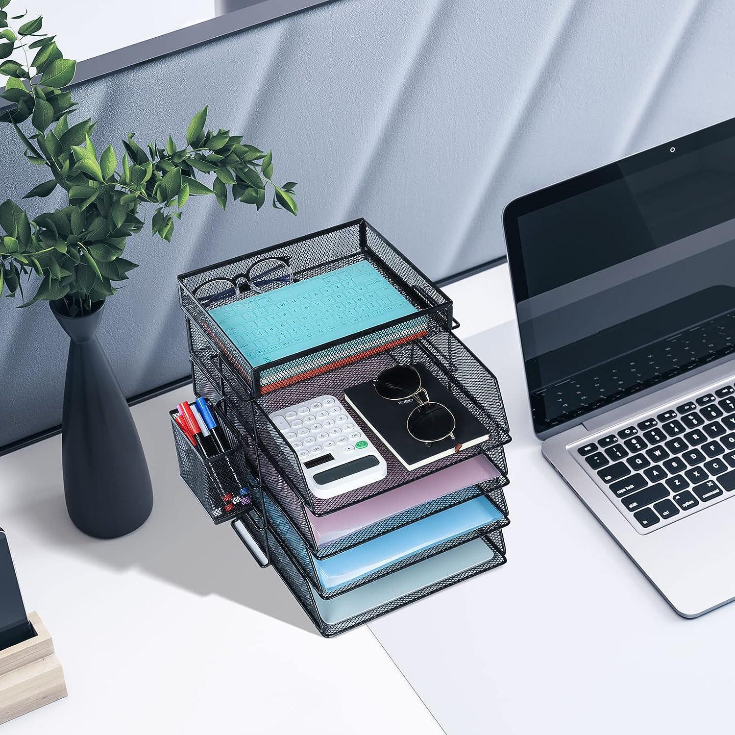Stackable Office 5 Tier Stackable Letter Tray Office Desk Paper Organizer File Trays wi ...